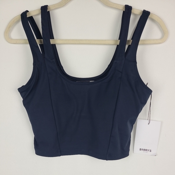 NEW BARRY'S Women's Ink Blue Split Strap Tank Top Sz XS. Built in Bra. MSRP $68 - Picture 1 of 9